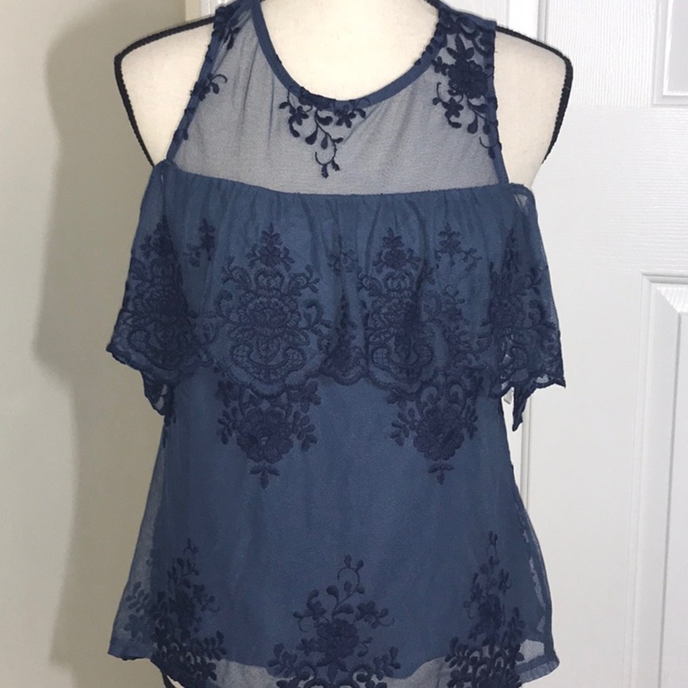 Navy blue “Miami “ sleeveless blouse Sz M